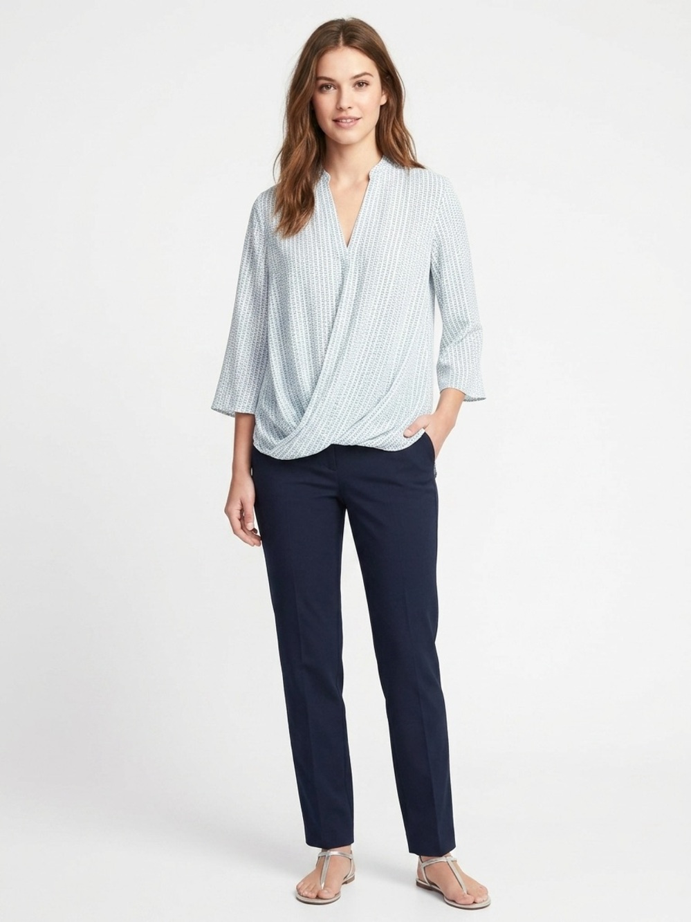 LOFT White Blouse with Teal Dot Print